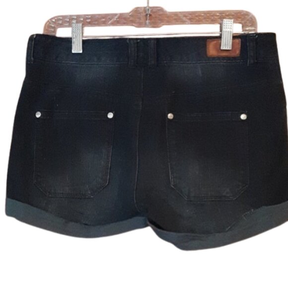 Express Denim Shorts Dark Blue Jean Whisker Faded Size M - Picture 2 of 5